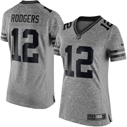 Nike Packers #12 Aaron Rodgers Gray Women's Stitched NFL Limited Gridiron Gray Jersey - Click Image to Close